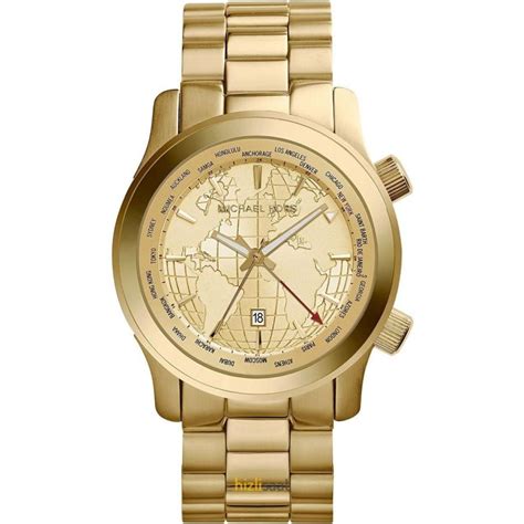 Rare Michael Kors Gold World Map Runway Watch MK5960 